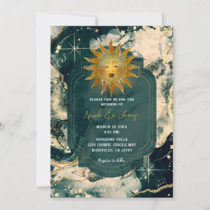 Invitation Turquoise Aquarelle or Celestia Fiery Mariage sole