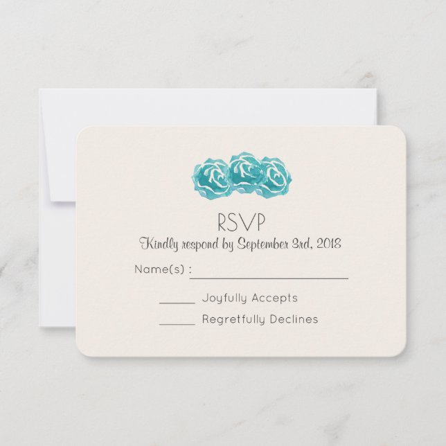 Invitation Turquoise Aquarelle Roses mariage RSVP (Devant)