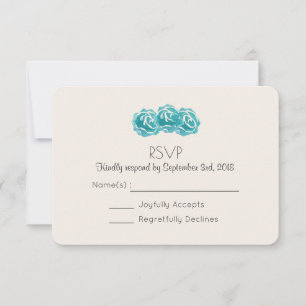 Invitation Turquoise Aquarelle Roses mariage RSVP