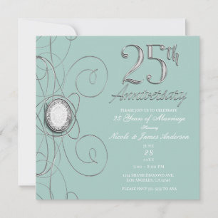 Invitation Turquoise Argent Diamant 25 Fête des 25 ans