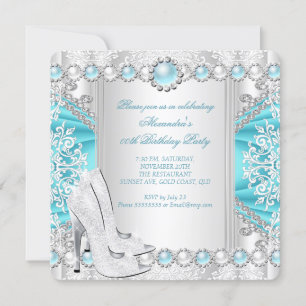 Invitation Turquoise Argent talons hauts Perle blanche fête d