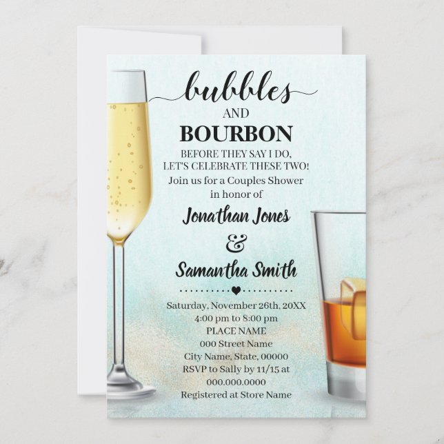 Invitation Turquoise avec Gold Bubbles & Bourbon Ocean Douche (Devant)