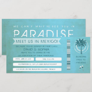 Invitation Turquoise Beach Voir à Mexico Mariage Boarding Pas