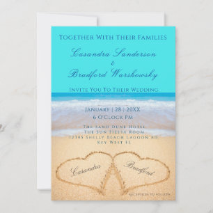 Invitation Turquoise Beach Wedding 2 Coeurs mariage de sable