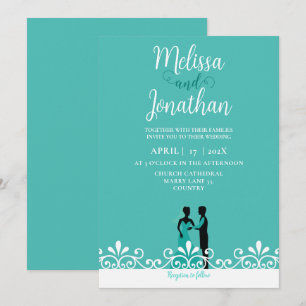 Invitation Turquoise Blanc Élégant Mariage Mariée et Salle