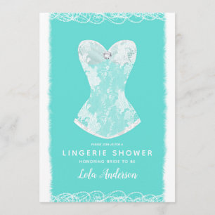 Invitation Turquoise & Blanc Glam Lingerie Soirée de douche