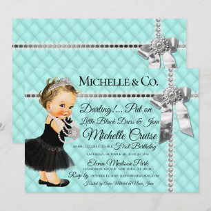 Invitation Turquoise Bleu 1ère perles de ruban Vintage en arg