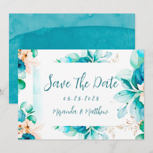 Invitation Turquoise Bleu Aquarelle Floral Enregistrer Les Ca