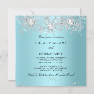 Invitation Turquoise bleu cristal Pearl Flocon de neige hiver