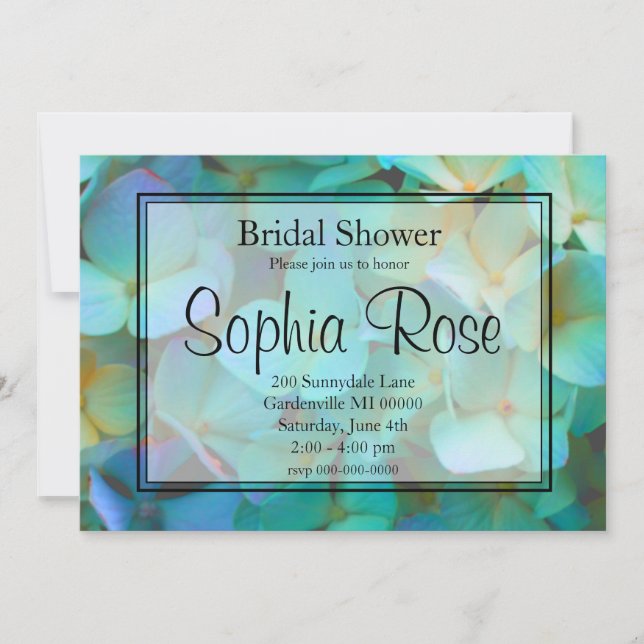 Invitation Turquoise bleu jaune rose hydrangée fleurs (Devant)