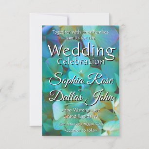 Invitation Turquoise bleu jaune rose hydrangée fleurs florale