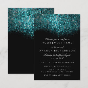 Invitation Turquoise Bleu Parties scintillant brillante Noir 