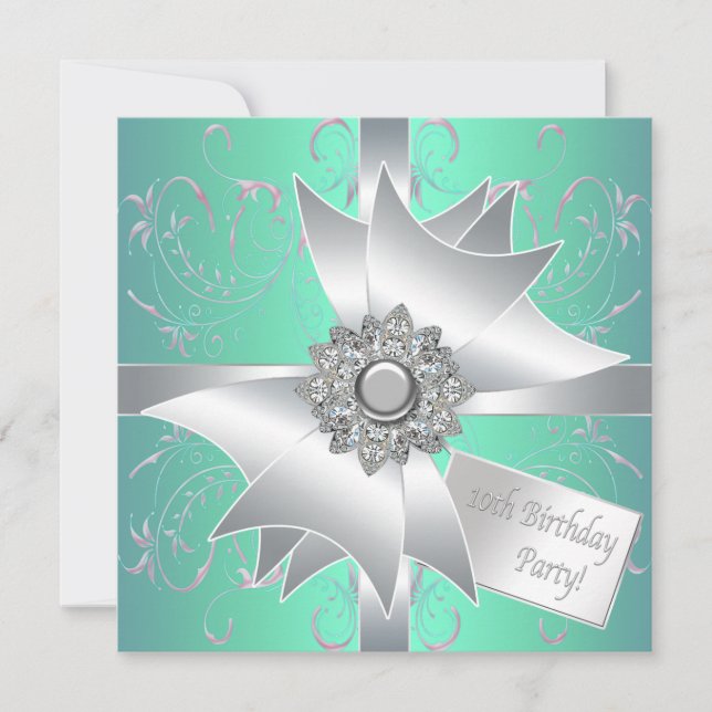Invitation Turquoise bleu rose 10e anniversaire de fête Invit (Devant)