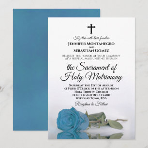 Invitation Turquoise Bleu Rose Chic Mariage catholique modern