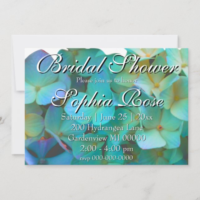 Invitation Turquoise bleu rose hydrangée Fête des mariées fle (Devant)