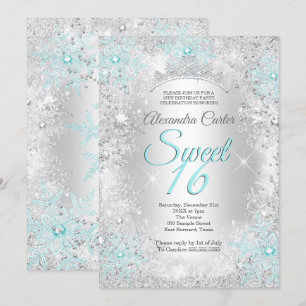 Invitation Turquoise bleu Snowflake Sweet 16 Anniversaire