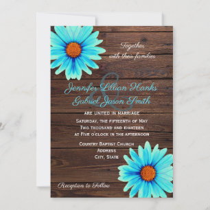 Invitation Turquoise bleu turquoise floral, mariage en bois r