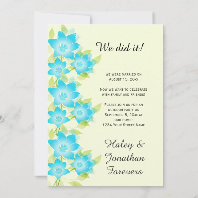 Invitation Turquoise Bleu Vert Floral Réception Extérieure Se (Devant)