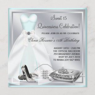 Invitation Turquoise Blue Ball Gown High Heures Quinceanera T
