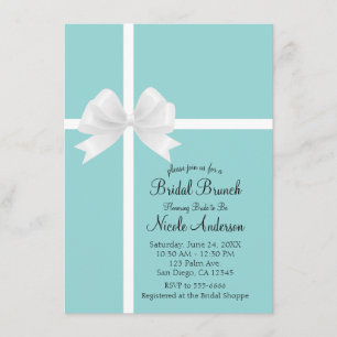 Invitation Turquoise Blue Big White Bow Fête des mariées