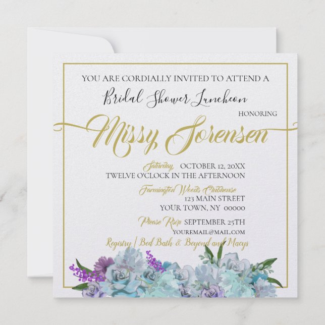 Invitation Turquoise Blue Bouquet Mariage Suite Fête des mari (Dos)