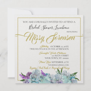 Invitation Turquoise Blue Bouquet Mariage Suite Fête des mari