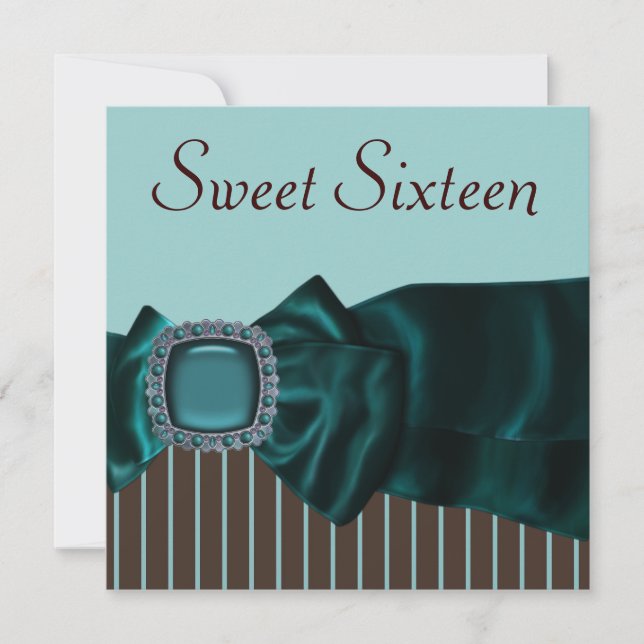Invitation Turquoise Blue Brown Sweet 16 Party (Devant)