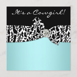 Invitation Turquoise Blue Cow Print Cowgirl Baby shower