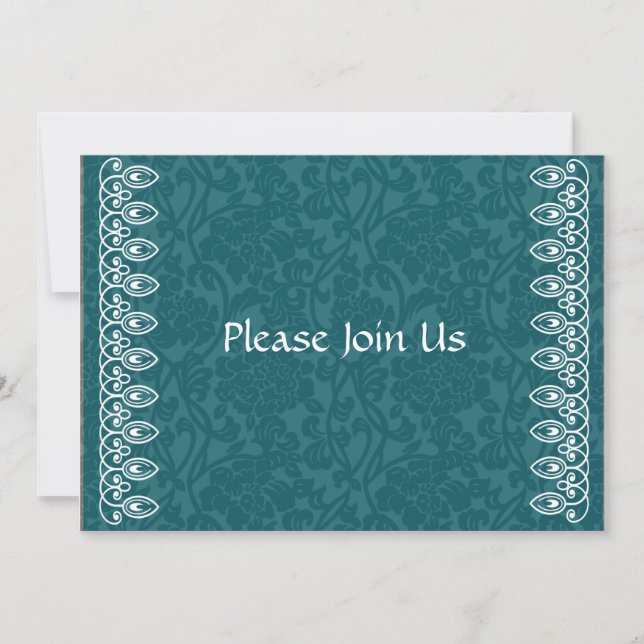 Invitation Turquoise Blue Damask (Devant)