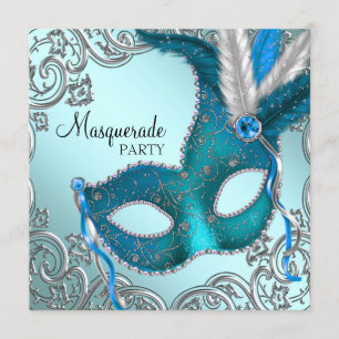 Invitation Turquoise Blue et Mascarade Mascarade Mascarade Ma