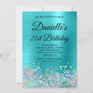 Invitation Turquoise Blue Foil Holo Parties scintillant Fancy