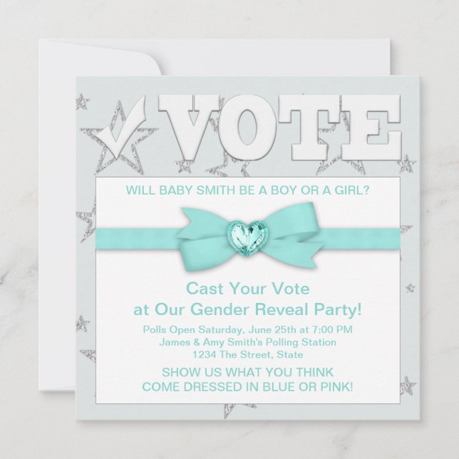 Invitation Turquoise Blue Genre Revela Party (Devant)