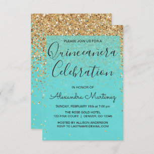 Invitation Turquoise Blue Girl Parties scintillant étincelant