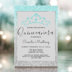 Invitation Turquoise Blue Girl Parties scintillant étincelant