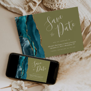 Invitation Turquoise Blue Gold Agate Olive Green Enregistrer 