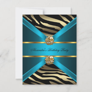 Invitation Turquoise Blue Gold Elegant Zebra Black Birthday P