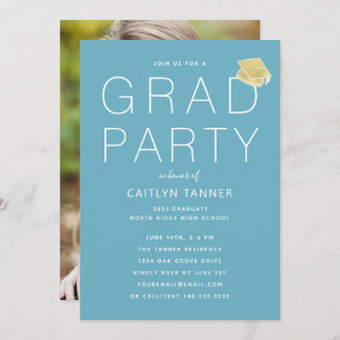Invitation Turquoise Blue Modern Photo Graduation Party