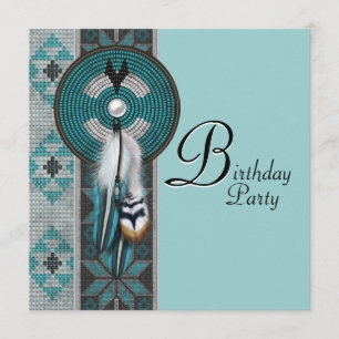 Invitation Turquoise Blue Native American Birthday Party