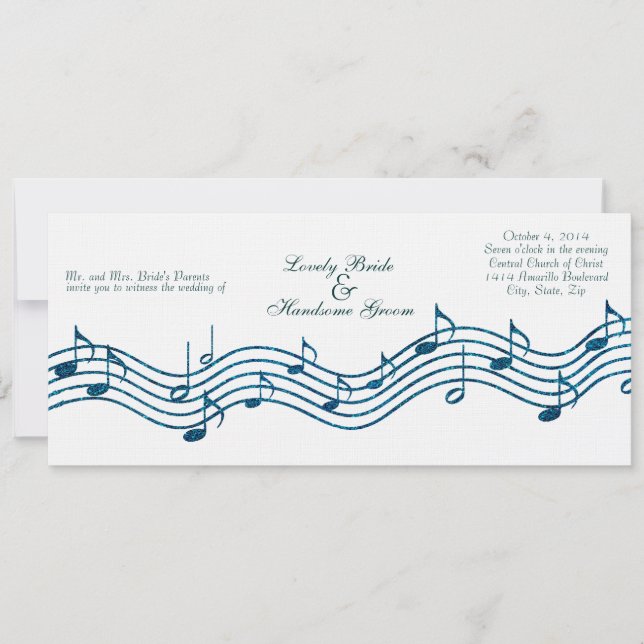 Invitation Turquoise Blue Parties scintillant Music Long Fair (Devant)