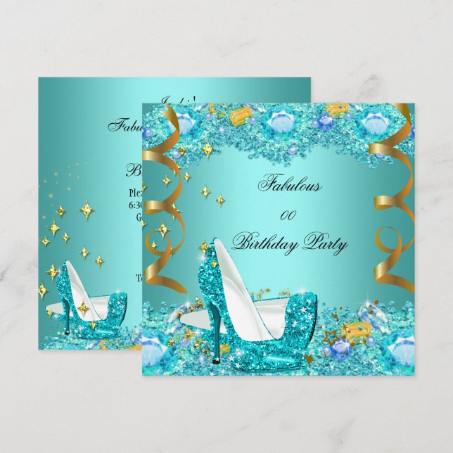 Invitation Turquoise Blue Parties scintillant talons hauts Fa (Devant / Derrière)