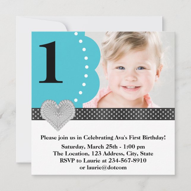Invitation Turquoise Blue Photo fête d'anniversaire (Devant)