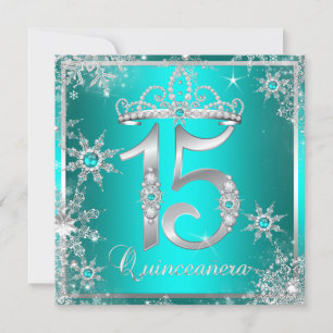 Invitation Turquoise Blue Quinceanera Winter Wonderland Snowf