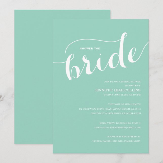 Invitation Turquoise Blue Shower l'invitation de la mariée (Devant / Derrière)