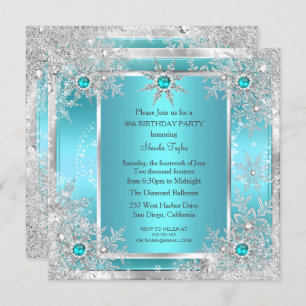Invitation Turquoise Blue Snowflake Silver Winter Wonderland
