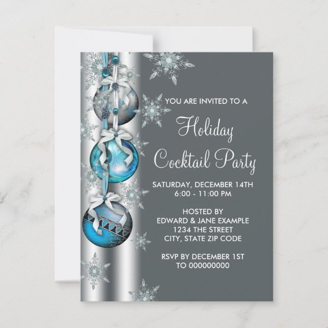 Invitation Turquoise Blue Snowflakes Ornements Noël (Devant)
