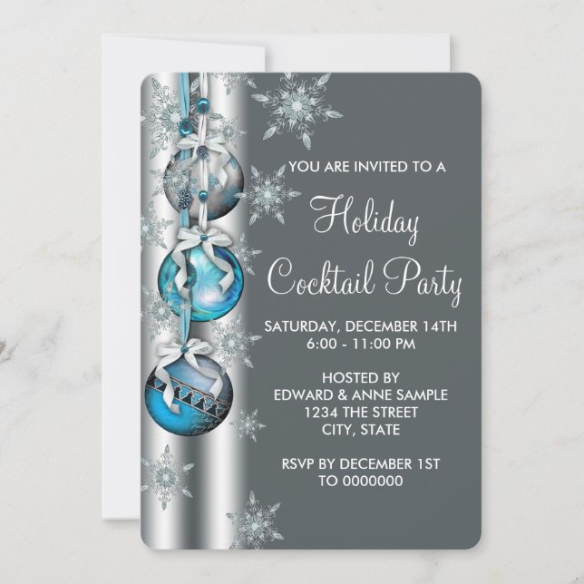 Invitation Turquoise Blue Snowflakes Ornements Noël (Devant)