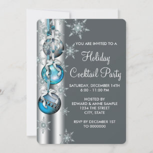 Invitation Turquoise Blue Snowflakes Ornements Noël