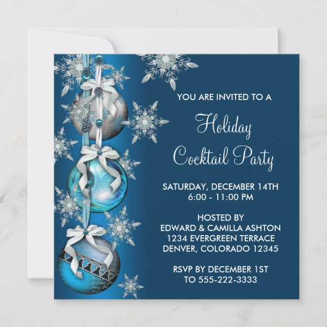 Invitation Turquoise Blue Snowflakes Ornements Noël (Devant)