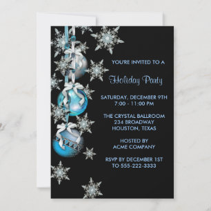 Invitation Turquoise Blue Snowflakes Ornements Noël