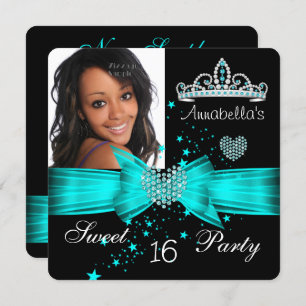 Invitation Turquoise Blue Sweet 16 Anniversaire Diamond Tiara